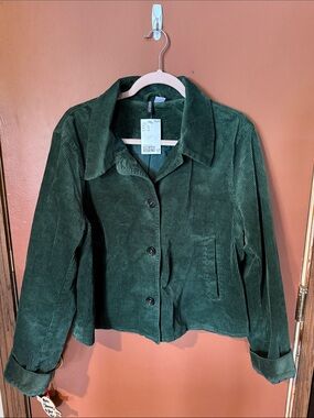 H&M Dark Green Corduroy Button-Up Jacket